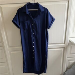 Navy Blue Button-Up Shirt Dress